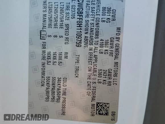 2017 Chevrolet Express Cargo с VIN 1GCWGBFF8H1109759, выставлен на аукционе Copart как лот 52884505 с пробегом 100 016 миль миль и Списание • Salvage title. История ставок и продаж доступна на DreamBid. Изображение 13.