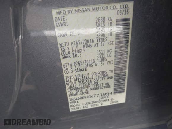 2016 Nissan Frontier SV with VIN 1N6AD0EV1GN771994, listed as a IAAI auction lot 42481386 with 121,391 mi miles and . Bid and sale history available at DreamBid. Image 9.