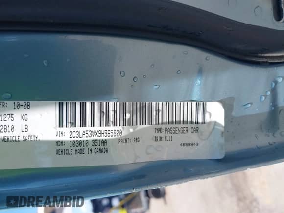 2009 Chrysler 300 Touring с VIN 2C3LA53VX9H565920, выставлен на аукционе IAAI как лот 42303638 с пробегом 153 515 миль миль и . История ставок и продаж доступна на DreamBid. Изображение 9.