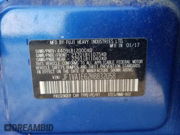 2017 Subaru WRX Premium с VIN JF1VA1E62H8832058, выставлен на аукционе Copart как лот 61591175 с пробегом 100 640 миль миль и Списание • Salvage title. История ставок и продаж доступна на DreamBid. Изображение 12.