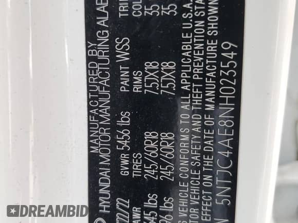 2022 Hyundai Santa Cruz SEL с VIN 5NTJC4AE8NH023549, выставлен на аукционе Copart как лот 65622975 с пробегом 55 859 миль миль и Списание • Salvage title. История ставок и продаж доступна на DreamBid. Изображение 13.