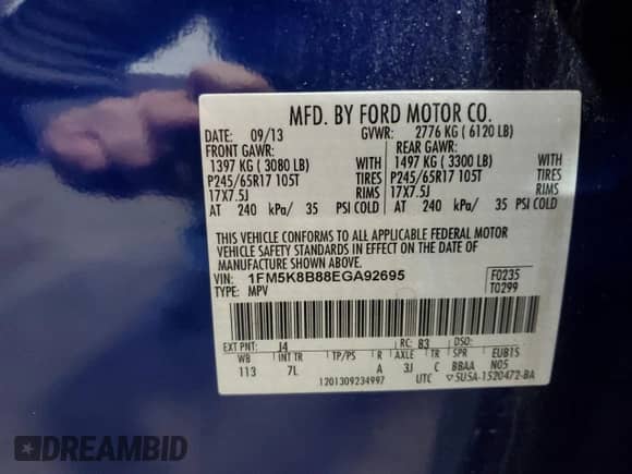 2014 Ford Explorer with VIN 1FM5K8B88EGA92695, listed as a Copart auction lot 87179295 with 78,807 mi miles and Salvage title. Bid and sale history available at DreamBid. Image 13.