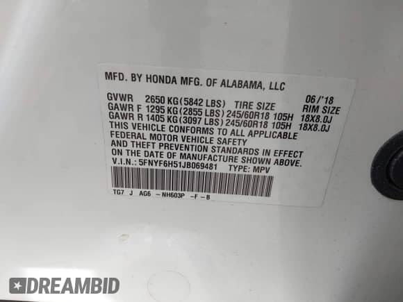 2018 Honda Pilot EX-L с VIN 5FNYF6H51JB069481, выставлен на аукционе IAAI как лот 43318528 с пробегом 84 880 миль миль и . История ставок и продаж доступна на DreamBid. Изображение 9.