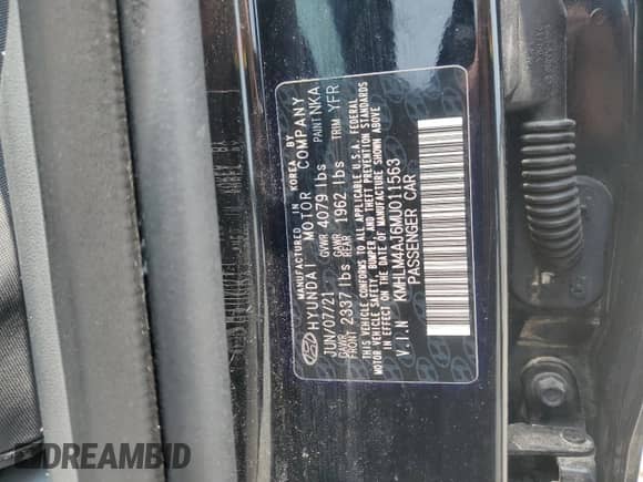 2021 Hyundai Elantra Blue с VIN KMHLM4AJ6MU011563, выставлен на аукционе Copart как лот 60281095 с пробегом 77 717 миль миль и Списание • Salvage title. История ставок и продаж доступна на DreamBid. Изображение 12.