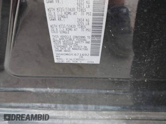 2015 Nissan Pathfinder S с VIN 5N1AR2MN1FC671692, выставлен на аукционе IAAI как лот 42888041 с пробегом 146 450 миль миль и . История ставок и продаж доступна на DreamBid. Изображение 9.