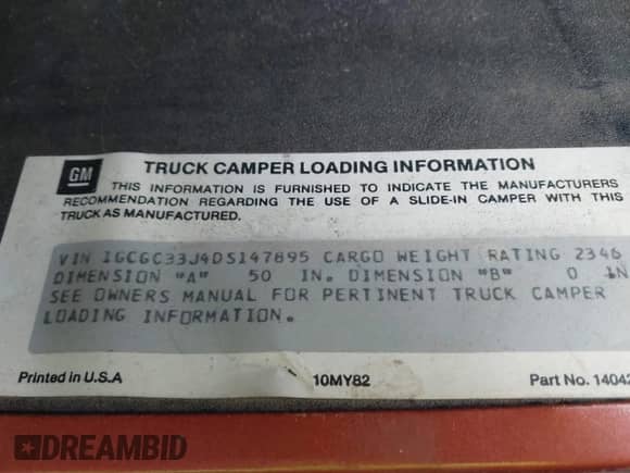 1983 Chevrolet Silverado 3500 z VIN 1GCGC33J4DS147895, wystawiony jako IAAI lot #40929512 z przebiegiem 13 095 mil mil oraz . Historia ofert i sprzedaży dostępna na DreamBid. Obrazek 9.