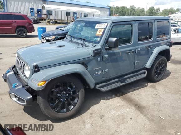 2024 Jeep Wrangler Sahara with VIN 1C4RJXP6XRW173249, listed as a Copart auction lot 61820515 with Not provided miles and Salvage title. Bid and sale history available at DreamBid. Image 1.