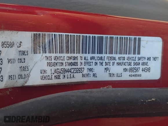 2004 Jeep Grand Cherokee Limited with VIN 1J4GW58N44C232657, listed as a IAAI auction lot 43511895 with 155,786 mi miles and . Bid and sale history available at DreamBid. Image 9.