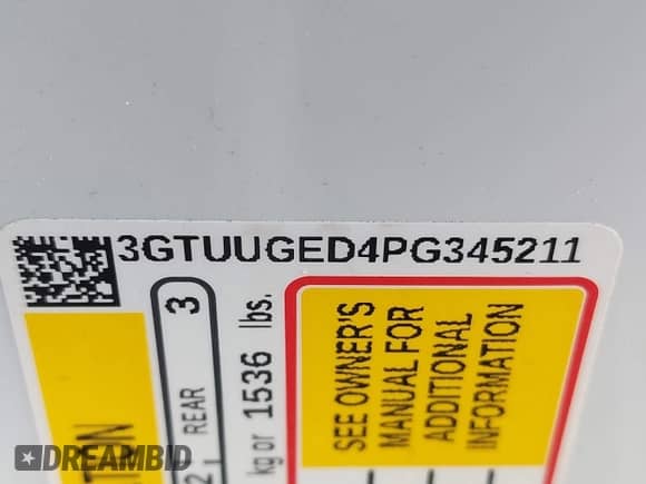2023 GMC Sierra 1500 Denali z VIN 3GTUUGED4PG345211, wystawiony jako IAAI lot #42995625 z przebiegiem 63 396 mil mil oraz . Historia ofert i sprzedaży dostępna na DreamBid. Obrazek 9.