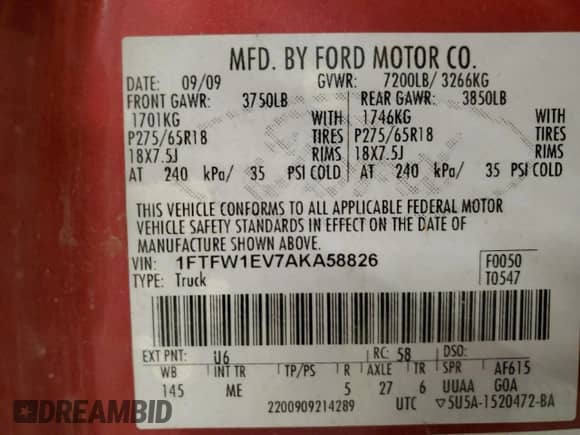 2010 Ford F-150 XL с VIN 1FTFW1EV7AKA58826, выставлен на аукционе Copart как лот 82547835 с пробегом 252 668 миль миль и Списание • Salvage title. История ставок и продаж доступна на DreamBid. Изображение 12.