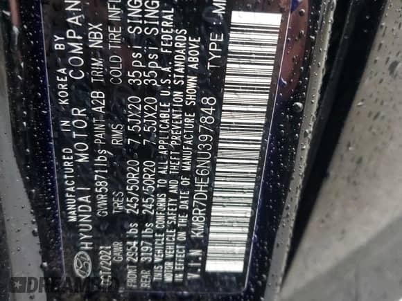 2022 Hyundai Palisade Calligraphy с VIN KM8R7DHE6NU397848, выставлен на аукционе Copart как лот 82774995 с пробегом Не указан миль и Списание • Salvage title. История ставок и продаж доступна на DreamBid. Изображение 13.