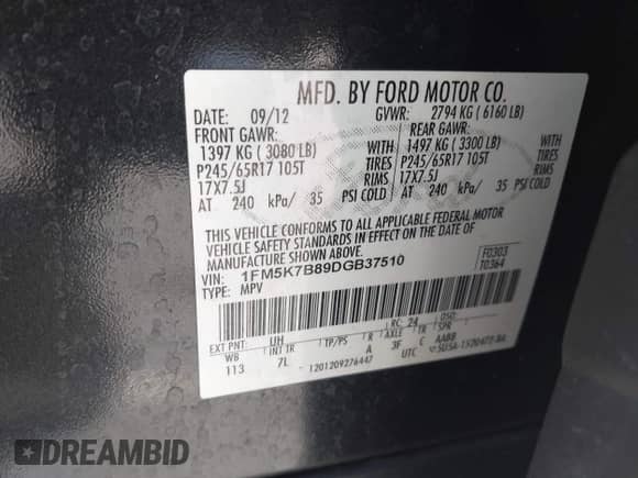 2013 Ford Explorer z VIN 1FM5K7B89DGB37510, wystawiony jako IAAI lot #43466788 z przebiegiem 202 736 mil mil oraz . Historia ofert i sprzedaży dostępna na DreamBid. Obrazek 9.