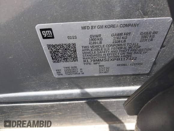 2023 Chevrolet TrailBlazer LS с VIN KL79MMS2XPB117422, выставлен на аукционе IAAI как лот 42601909 с пробегом 46 634 миль миль и . История ставок и продаж доступна на DreamBid. Изображение 9.