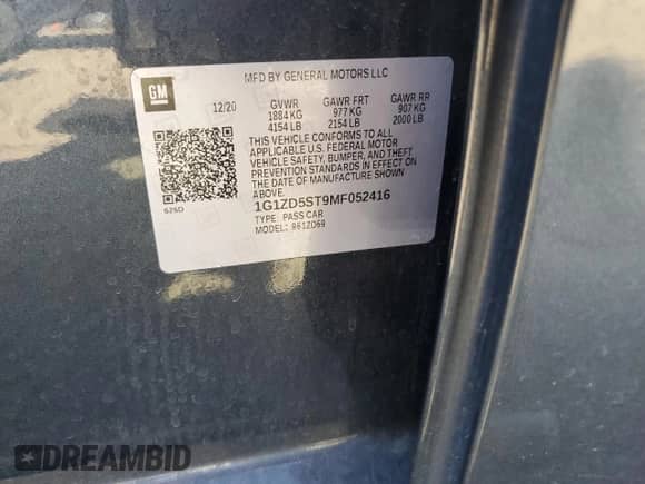 2021 Chevrolet Malibu LT with VIN 1G1ZD5ST9MF052416, listed as a Copart auction lot 85084605 with 134,123 mi miles and Salvage title. Bid and sale history available at DreamBid. Image 12.