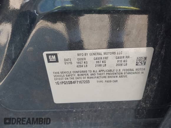 2015 Chevrolet Cruze LTZ with VIN 1G1PG5SB4F7167203, listed as a IAAI auction lot 43369166 with 219,163 mi miles and . Bid and sale history available at DreamBid. Image 9.