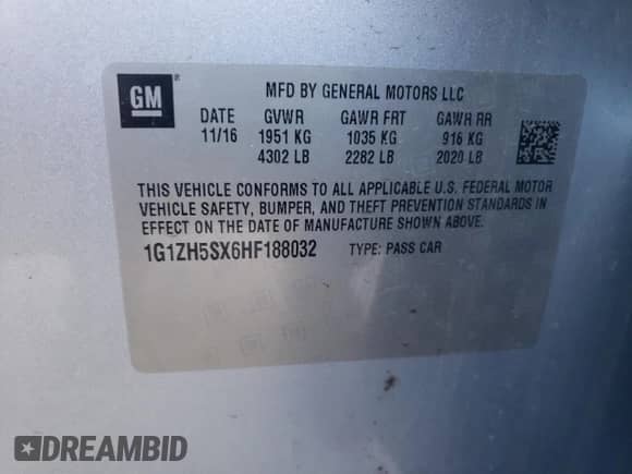 2017 Chevrolet Malibu Premier с VIN 1G1ZH5SX6HF188032, выставлен на аукционе Copart как лот 63249355 с пробегом 135 969 миль миль и Списание • Salvage title. История ставок и продаж доступна на DreamBid. Изображение 12.