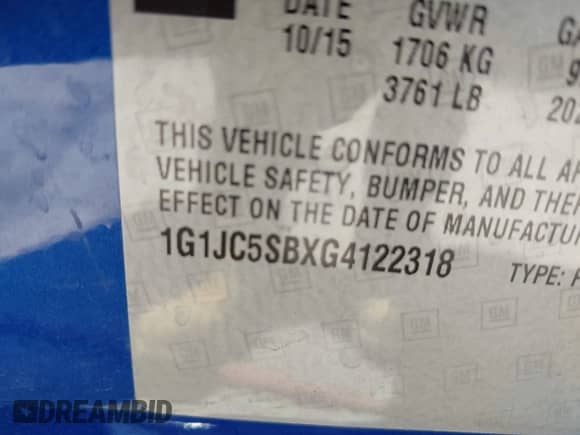 2016 Chevrolet Sonic LT z VIN 1G1JC5SBXG4122318, wystawiony jako IAAI lot #42441420 z przebiegiem 26 574 mil mil oraz . Historia ofert i sprzedaży dostępna na DreamBid. Obrazek 9.