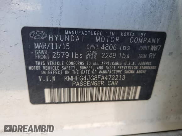 2015 Hyundai Azera с VIN KMHFG4JG8FA472213, выставлен на аукционе Copart как лот 80800894 с пробегом 148 216 миль миль и Чистый • Clean title. История ставок и продаж доступна на DreamBid. Изображение 12.