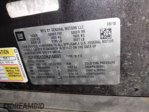 2017 Chevrolet Traverse LT с VIN 1GNKVGKD2HJ144567, выставлен на аукционе IAAI как лот 42921307 с пробегом Не указан миль и . История ставок и продаж доступна на DreamBid. Изображение 9.