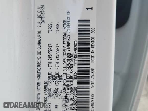 2024 Toyota Tacoma SR5 with VIN 3TYLB5JN2RT035281, listed as a Copart auction lot 69350095 with 9,907 mi miles and Salvage title. Bid and sale history available at DreamBid. Image 13.