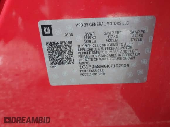 2019 Chevrolet Cruze z VIN 1G1BJ5SM6K7102909, wystawiony jako IAAI lot #41893967 z przebiegiem 53 633 mil mil oraz . Historia ofert i sprzedaży dostępna na DreamBid. Obrazek 9.