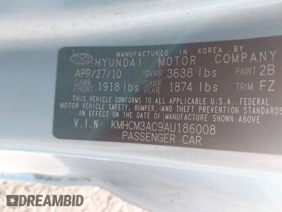 2010 Hyundai Accent GS z VIN KMHCM3AC9AU186008, wystawiony jako IAAI lot #42016244 z przebiegiem 138 562 mil mil oraz . Historia ofert i sprzedaży dostępna na DreamBid. Obrazek 9.