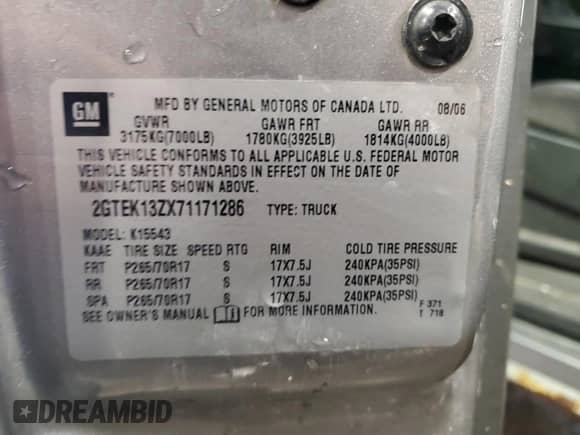 2007 GMC Sierra 1500 SLT with VIN 2GTEK13ZX71171286, listed as a Copart auction lot 80573214 with 189,712 mi miles and Non repairable. Bid and sale history available at DreamBid. Image 12.