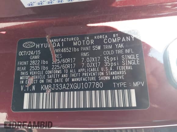 2016 Hyundai Tucson Sport with VIN KM8J33A2XGU107780, listed as a IAAI auction lot 43508838 with 113,030 mi miles and . Bid and sale history available at DreamBid. Image 9.