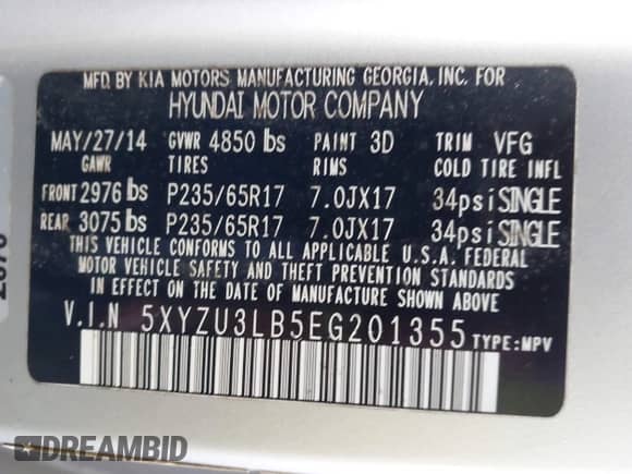 2014 Hyundai Santa Fe с VIN 5XYZU3LB5EG201355, выставлен на аукционе IAAI как лот 42354749 с пробегом 108 295 миль миль и . История ставок и продаж доступна на DreamBid. Изображение 9.
