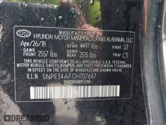 2018 Hyundai Sonata Limited с VIN 5NPE34AF1JH707667, выставлен на аукционе IAAI как лот 42479513 с пробегом 110 826 миль миль и . История ставок и продаж доступна на DreamBid. Изображение 9.