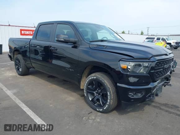 2024 Ram 1500 Big Horn with VIN 1C6SRFMT9RN169317, listed as a IAAI auction lot 43063387 with 27,303 mi miles and . Bid and sale history available at DreamBid. Image 1.