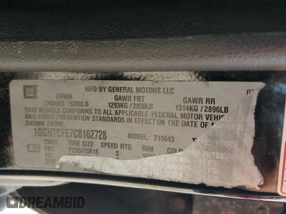 2012 Chevrolet Colorado 1LT with VIN 1GCHTCFE7C8162728, listed as a Copart auction lot 63527595 with 92,496 mi miles and Clean title. Bid and sale history available at DreamBid. Image 12.