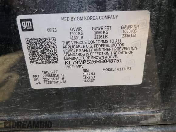 2024 Chevrolet TrailBlazer LT with VIN KL79MPS26RB048751, listed as a Copart auction lot 59489545 with 36,450 mi miles and Salvage title. Bid and sale history available at DreamBid. Image 14.