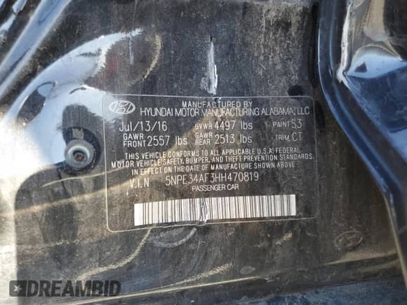 2017 Hyundai Sonata Sport с VIN 5NPE34AF3HH470819, выставлен на аукционе Copart как лот 81967835 с пробегом 102 815 миль миль и Списание • Salvage title. История ставок и продаж доступна на DreamBid. Изображение 12.