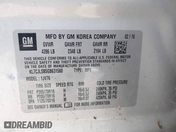 2016 Chevrolet Trax LT с VIN KL7CJLSB5GB631560, выставлен на аукционе IAAI как лот 43389834 с пробегом Не указан миль и . История ставок и продаж доступна на DreamBid. Изображение 9.