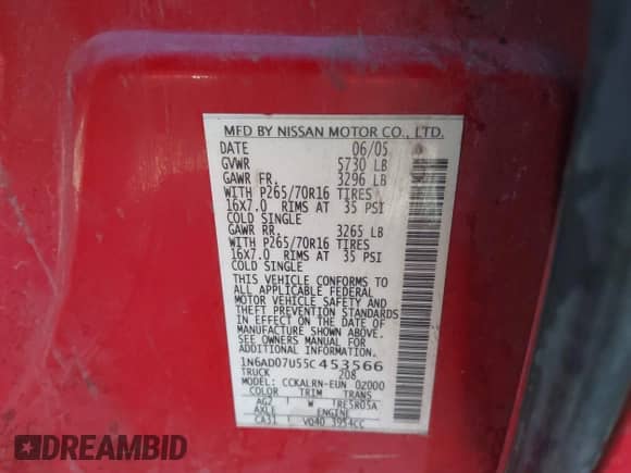 2005 Nissan Frontier SE с VIN 1N6AD07U55C453566, выставлен на аукционе IAAI как лот 42824912 с пробегом 232 404 миль миль и . История ставок и продаж доступна на DreamBid. Изображение 9.