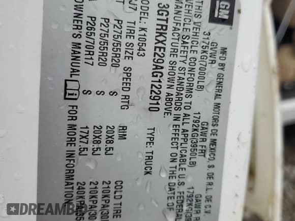 2010 GMC Sierra 1500 Denali z VIN 3GTRKXE29AG122910, wystawiony jako Copart lot #72068604 z przebiegiem 112 571 mil mil oraz Szkoda całkowita • Salvage title. Historia ofert i sprzedaży dostępna na DreamBid. Obrazek 14.