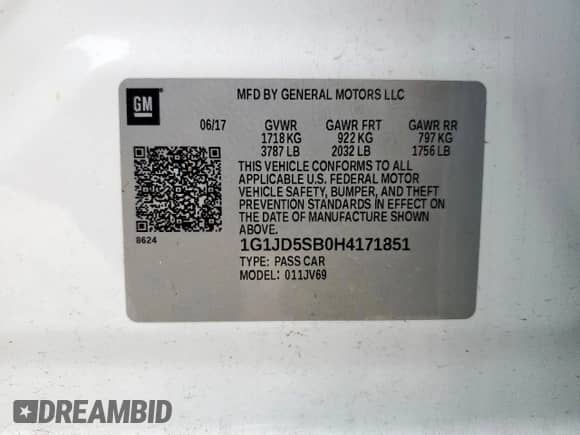 2017 Chevrolet Sonic LT z VIN 1G1JD5SB0H4171851, wystawiony jako Copart lot #67723955 z przebiegiem 77 441 mil mil oraz Szkoda całkowita • Salvage title. Historia ofert i sprzedaży dostępna na DreamBid. Obrazek 13.