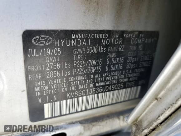 2006 Hyundai Santa Fe GLS с VIN KM8SC13E36U049025, выставлен на аукционе Copart как лот 70656494 с пробегом 224 422 миль миль и Списание • Salvage title. История ставок и продаж доступна на DreamBid. Изображение 14.