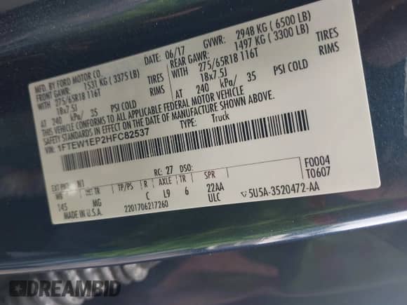 2017 Ford F-150 XL с VIN 1FTEW1EP2HFC82537, выставлен на аукционе IAAI как лот 43309214 с пробегом Не указан миль и . История ставок и продаж доступна на DreamBid. Изображение 9.