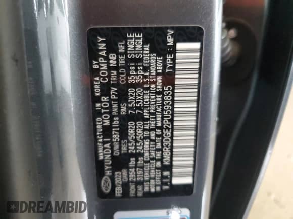 2023 Hyundai Palisade XRT с VIN KM8R3DGE2PU593835, выставлен на аукционе Copart как лот 60256255 с пробегом 30 470 миль миль и Списание • Salvage title. История ставок и продаж доступна на DreamBid. Изображение 13.