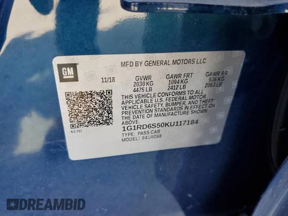 2019 Chevrolet Volt Premier z VIN 1G1RD6S50KU117184, wystawiony jako Copart lot #68003942 z przebiegiem 15 641 mil mil oraz . Historia ofert i sprzedaży dostępna na DreamBid. Obrazek 12.