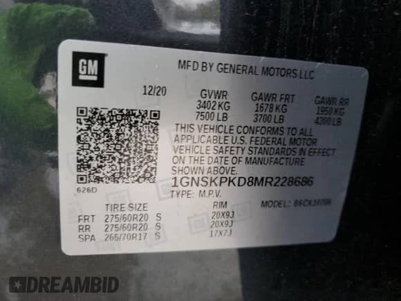 2021 Chevrolet Tahoe Z71 с VIN 1GNSKPKD8MR228686, выставлен на аукционе Copart как лот 63716073 с пробегом 76 756 миль миль и Списание • Salvage title. История ставок и продаж доступна на DreamBid. Изображение 15.