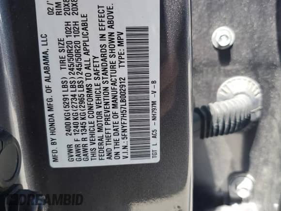 2020 Honda Passport EX-L с VIN 5FNYF7H57LB002912, выставлен на аукционе Copart как лот 65786805 с пробегом 88 392 миль миль и Списание • Salvage title. История ставок и продаж доступна на DreamBid. Изображение 13.