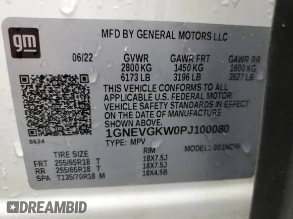 2023 Chevrolet Traverse LT Cloth z VIN 1GNEVGKW0PJ100080, wystawiony jako Copart lot #67797595 z przebiegiem 99 271 mil mil oraz Szkoda całkowita • Salvage title. Historia ofert i sprzedaży dostępna na DreamBid. Obrazek 13.
