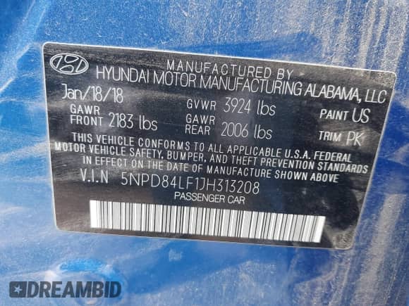 2018 Hyundai Elantra SEL with VIN 5NPD84LF1JH313208, listed as a IAAI auction lot 42427818 with 98,443 mi miles and . Bid and sale history available at DreamBid. Image 9.