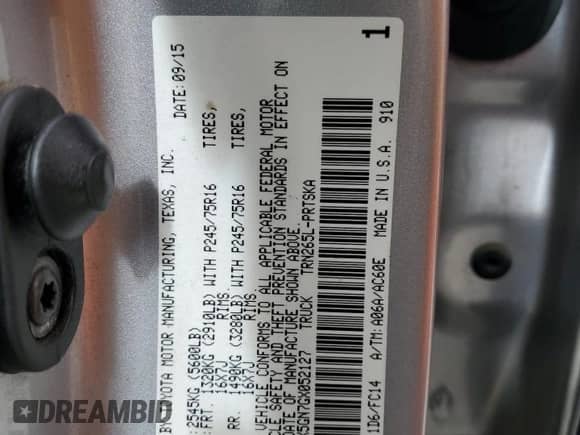 2016 Toyota Tacoma SR5 с VIN 5TFAX5GN7GX052127, выставлен на аукционе Copart как лот 67135255 с пробегом 153 012 миль миль и Списание • Salvage title. История ставок и продаж доступна на DreamBid. Изображение 12.