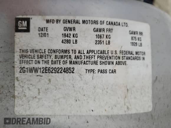 2002 Chevrolet Monte Carlo LS с VIN 2G1WW12E629224852, выставлен на аукционе Copart как лот 59129005 с пробегом 139 506 миль миль и Списание • Salvage title. История ставок и продаж доступна на DreamBid. Изображение 12.