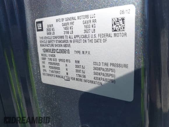 2012 Chevrolet Traverse LTZ с VIN 1GNKVLED1CJ365610, выставлен на аукционе IAAI как лот 42272249 с пробегом 159 051 миль миль и . История ставок и продаж доступна на DreamBid. Изображение 9.