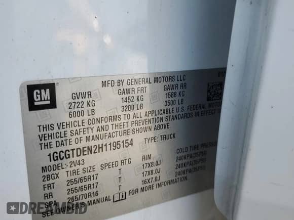 2017 Chevrolet Colorado 4WD Z71 z VIN 1GCGTDEN2H1195154, wystawiony jako Copart lot #51856285 z przebiegiem Nie podano mil oraz Szkoda całkowita • Salvage title. Historia ofert i sprzedaży dostępna na DreamBid. Obrazek 15.